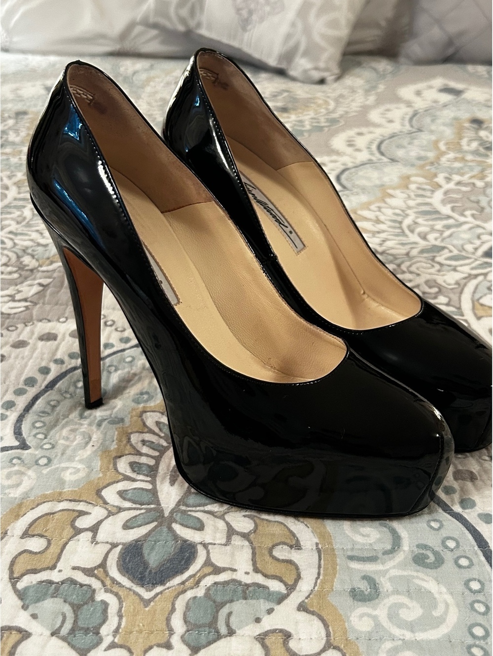 Brian Atwood Black Patent Leather Platform Pumps Size 38